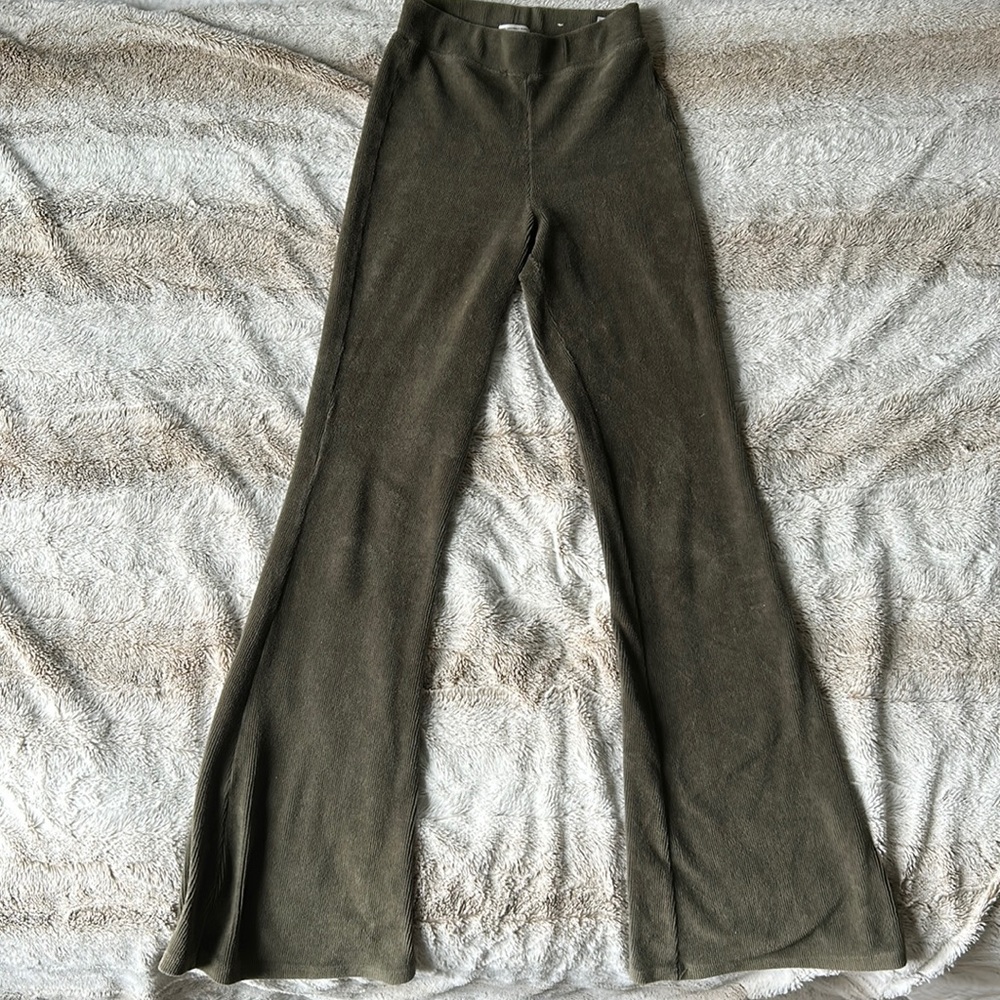 American Eagle Green Flared leg, soft ribbed pant
